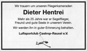 Traueranzeige Dieter Hentrei